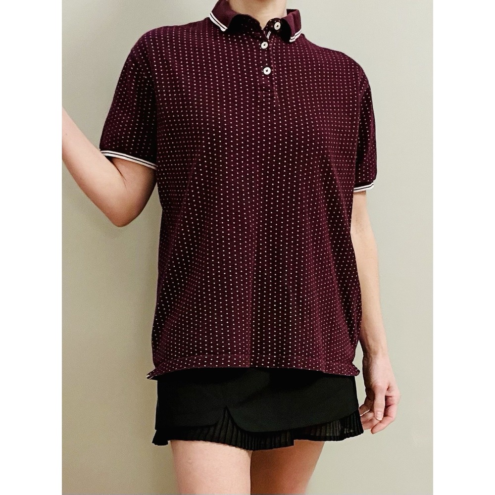 DENIM‎ & FLOWER RICKY SINGH Slim  Polo Burgundy White Poka Dot M Golf - Picture 2 of 14